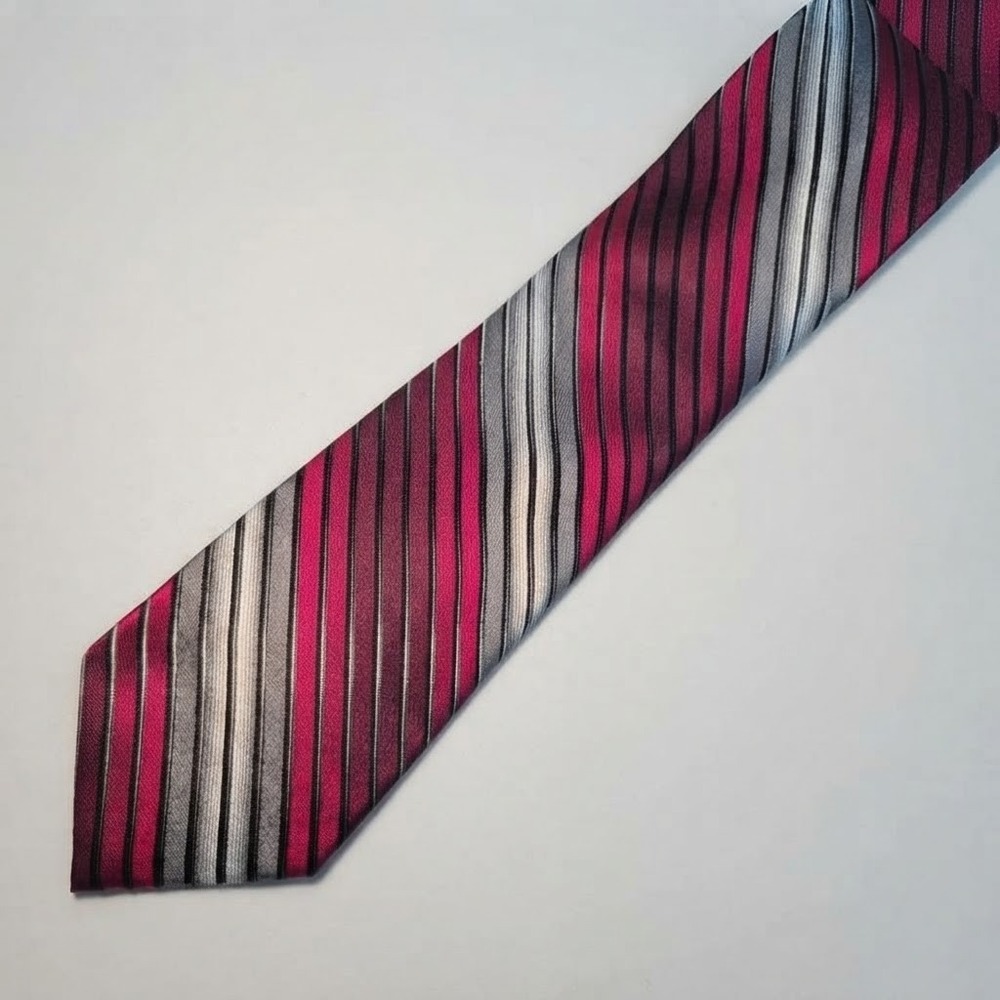 Van Heusen Mens Striped Necktie Magenta Pink Grey Black Formal Business Tie